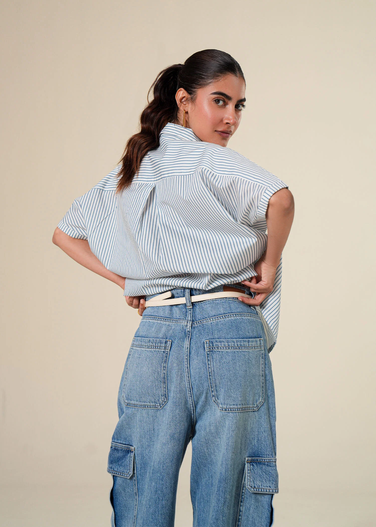Notch Collar Dropped Shoulder Shirt- WS25-246 - Image 4
